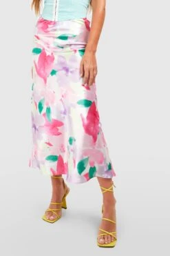 Jupe Mi-longue Satinée Fleurie -FR Chemises Soldes Magasin gzz56620 pink xl 3