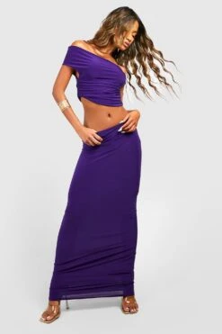Ensemble Avec Crop Top Torsadé Et Jupe Longue -FR Chemises Soldes Magasin gzz57048 purple xl 2
