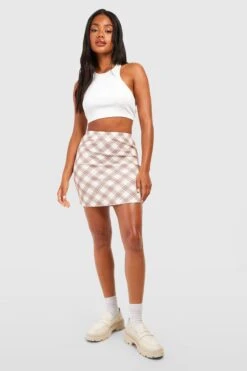 Mini-jupe En Crêpe à Carreaux 8 Mini-jupe En Crêpe à Carreaux -FR Chemises Soldes Magasin gzz57369 sand xl 2