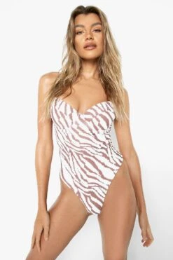 Maillot De Bain 1 Pièce Effet Bustier à Imprimé Tigre