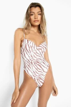 Maillot De Bain 1 Pièce Effet Bustier à Imprimé Tigre -FR Chemises Soldes Magasin szz01068 cream xl 2