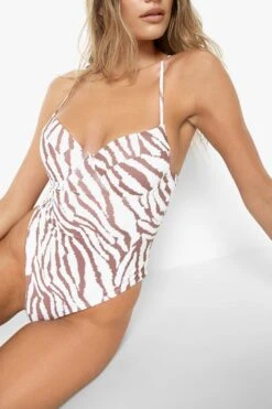 Maillot De Bain 1 Pièce Effet Bustier à Imprimé Tigre -FR Chemises Soldes Magasin szz01068 cream xl 3