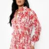 Tall - Chemise Oversize Plissée à Imprimé Fleuri -FR Chemises Soldes Magasin tzz02155 pink xl