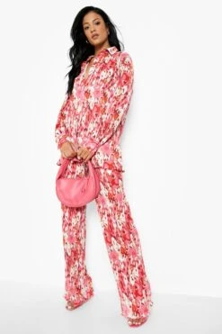 Tall - Chemise Oversize Plissée à Imprimé Fleuri -FR Chemises Soldes Magasin tzz02155 pink xl 2